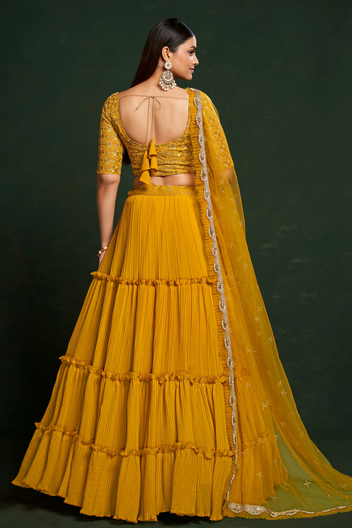 Faux Georgette Designer Lehenga Choli In Mustard Colour