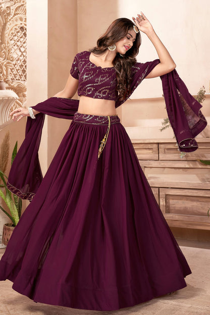 Faux Georgette Designer Lehenga Choli In Purple Colour