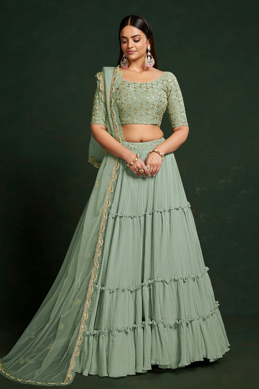 Faux Georgette Designer Lehenga Choli In Slate Blue Colour