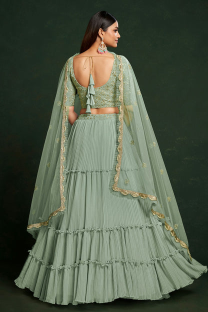 Faux Georgette Designer Lehenga Choli In Slate Blue Colour