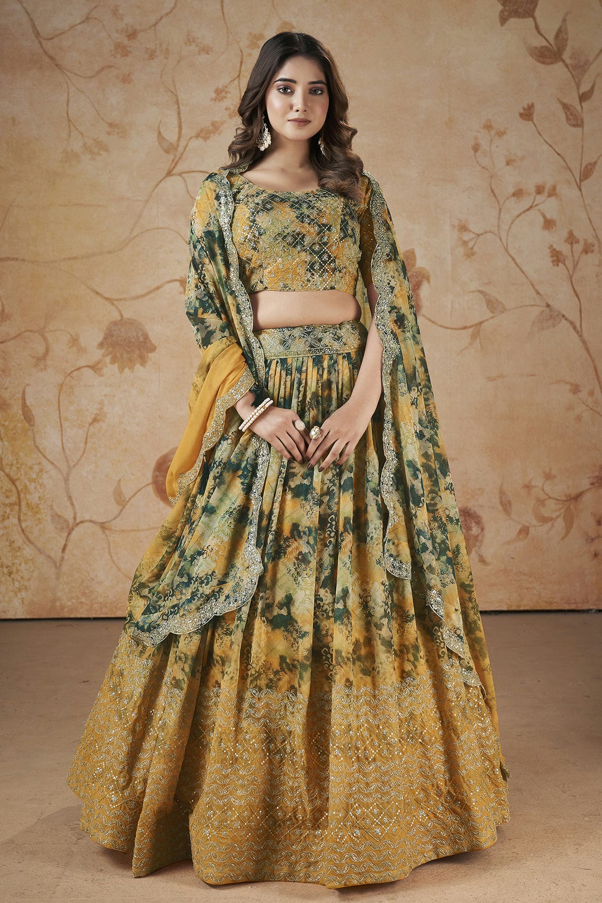 Faux Georgette Designer Lehenga Choli In Yellow Colour