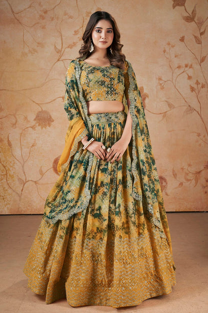 Faux Georgette Designer Lehenga Choli In Yellow Colour