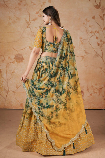 Faux Georgette Designer Lehenga Choli In Yellow Colour