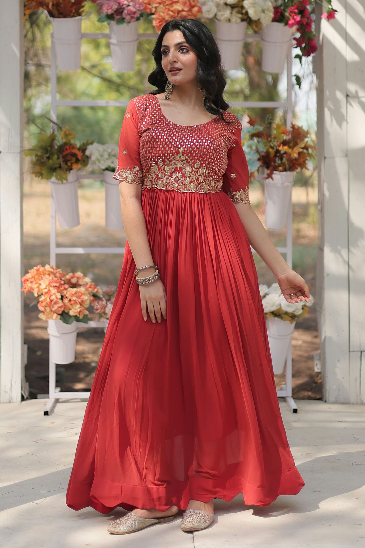 Faux Georgette Readymade Long Gown