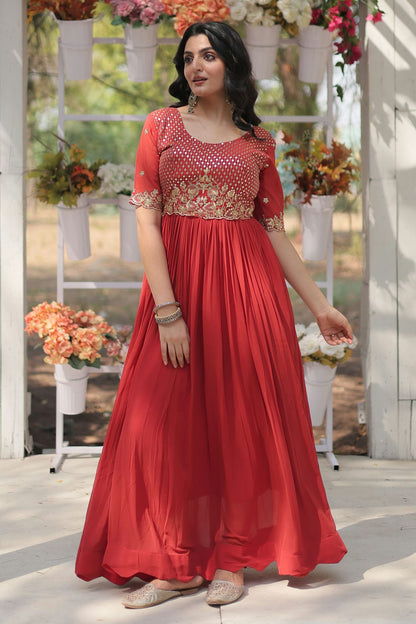 Faux Georgette Readymade Long Gown