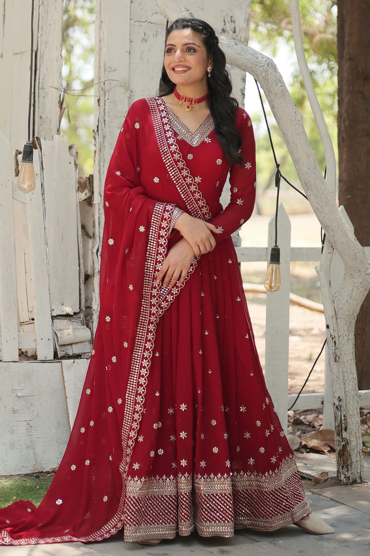 Faux Georgette Readymade Long Gown