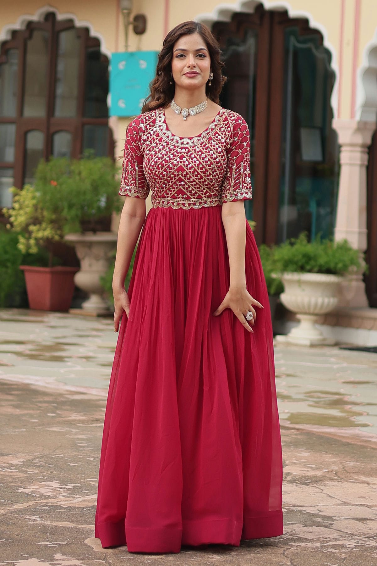 Faux Georgette Readymade Long Gown