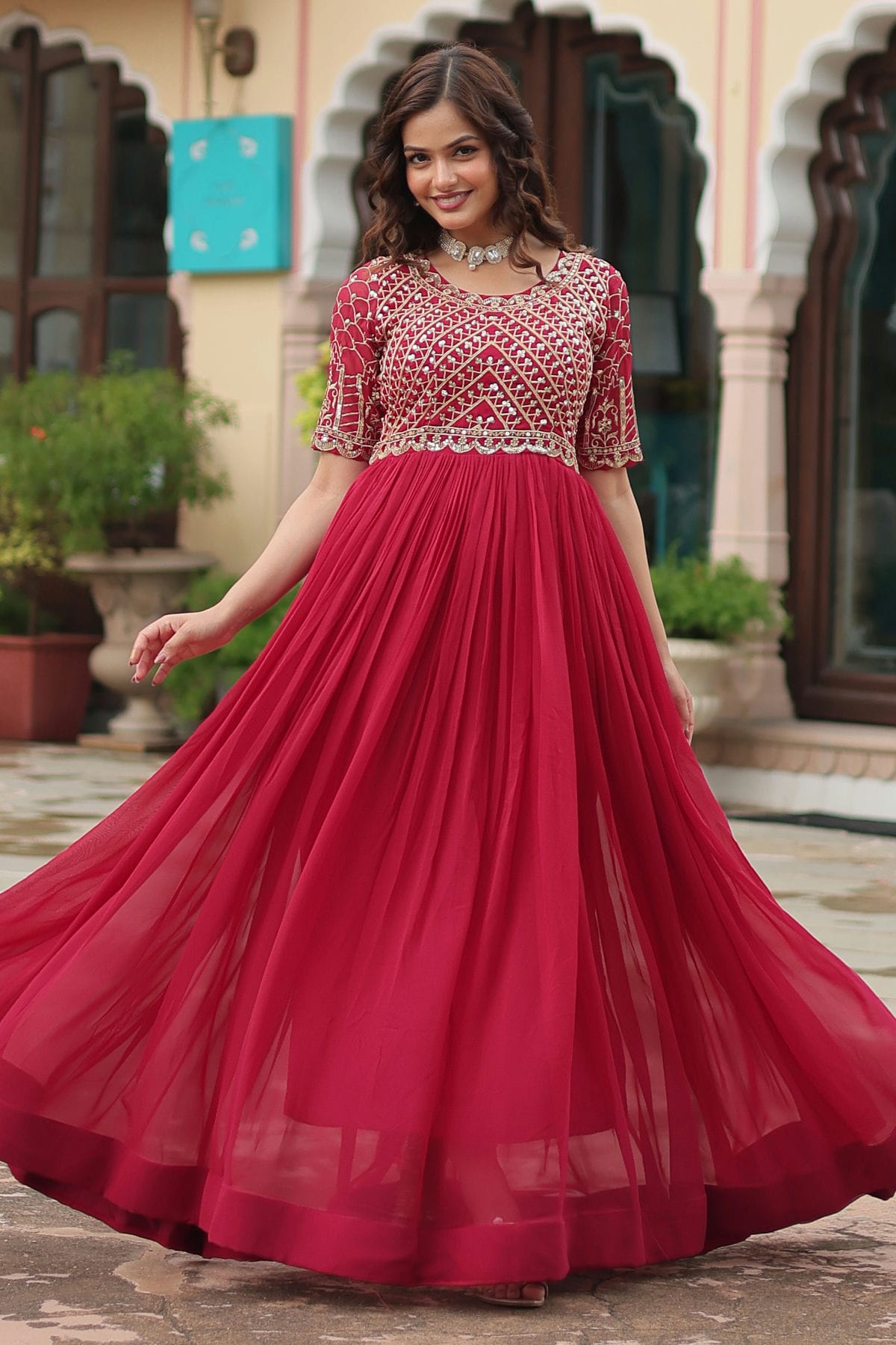 Faux Georgette Readymade Long Gown