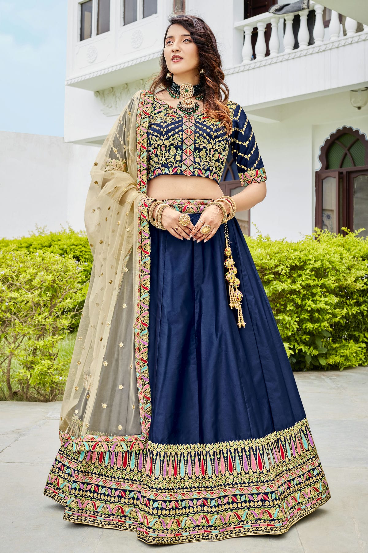 Ferrari Silk Designer Lehenga Choli In Blue Colour