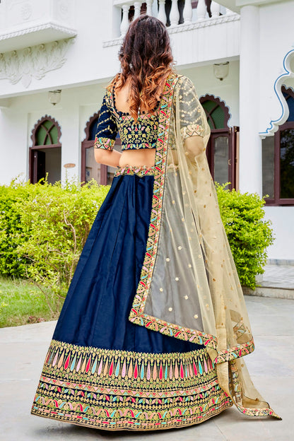 Ferrari Silk Designer Lehenga Choli In Blue Colour