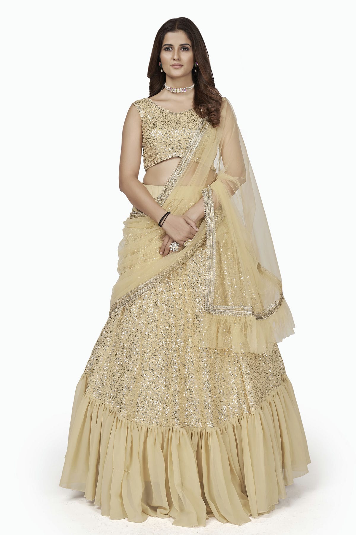 Georgette Designer Lehenga Choli In Cream Colour