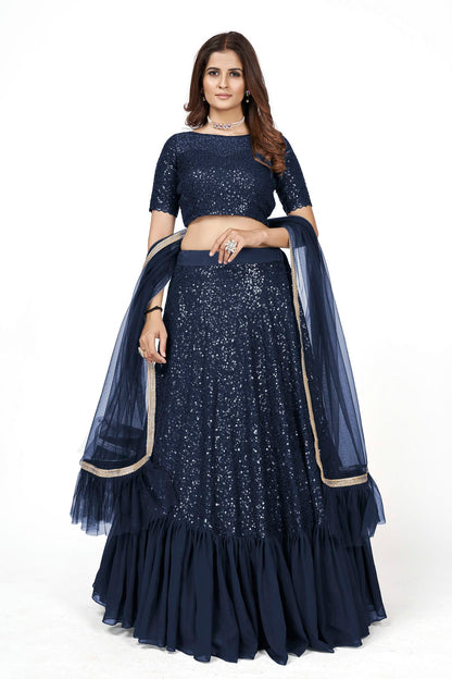 Georgette Designer Lehenga Choli In Dark Blue Colour