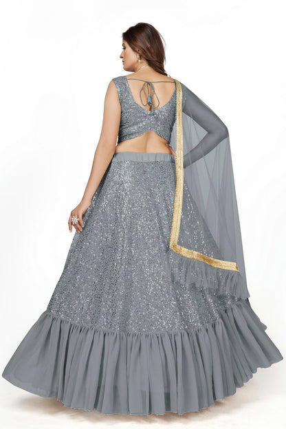 Georgette Designer Lehenga Choli In Grey Colour