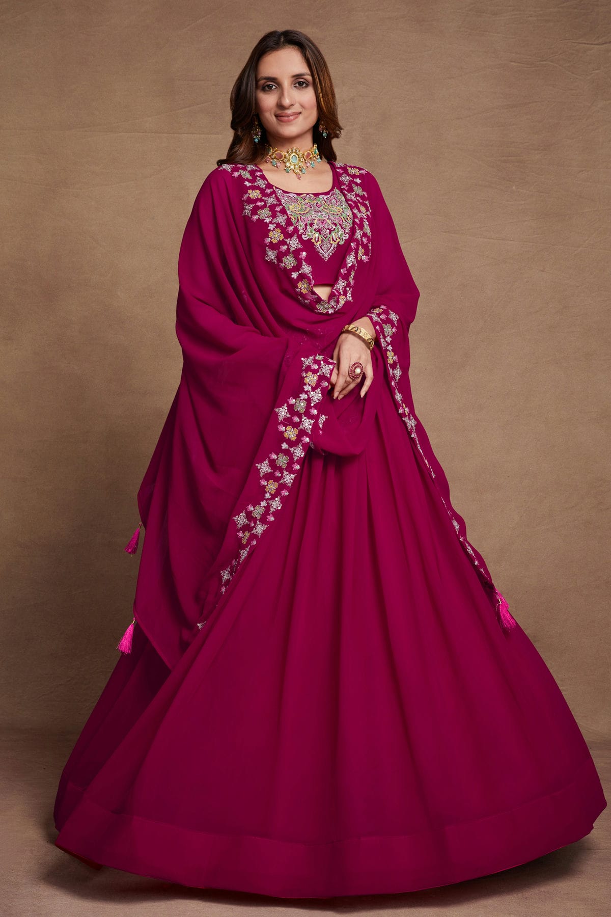 Georgette Designer Lehenga Choli In Magenta Colour