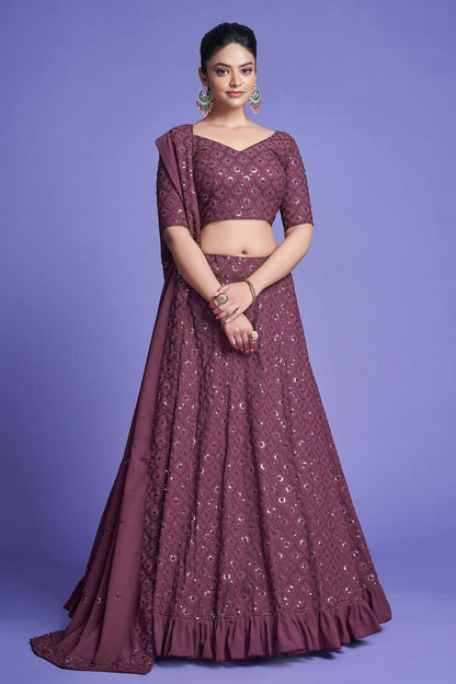 Georgette Designer Lehenga Choli In Muave Colour