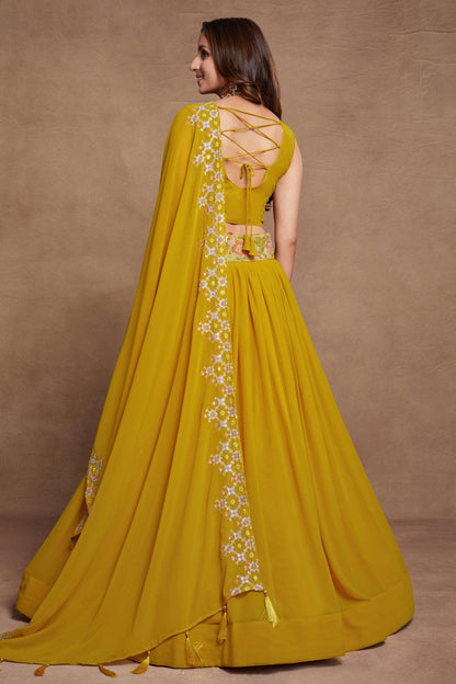 Georgette Designer Lehenga Choli In Mustard Colour