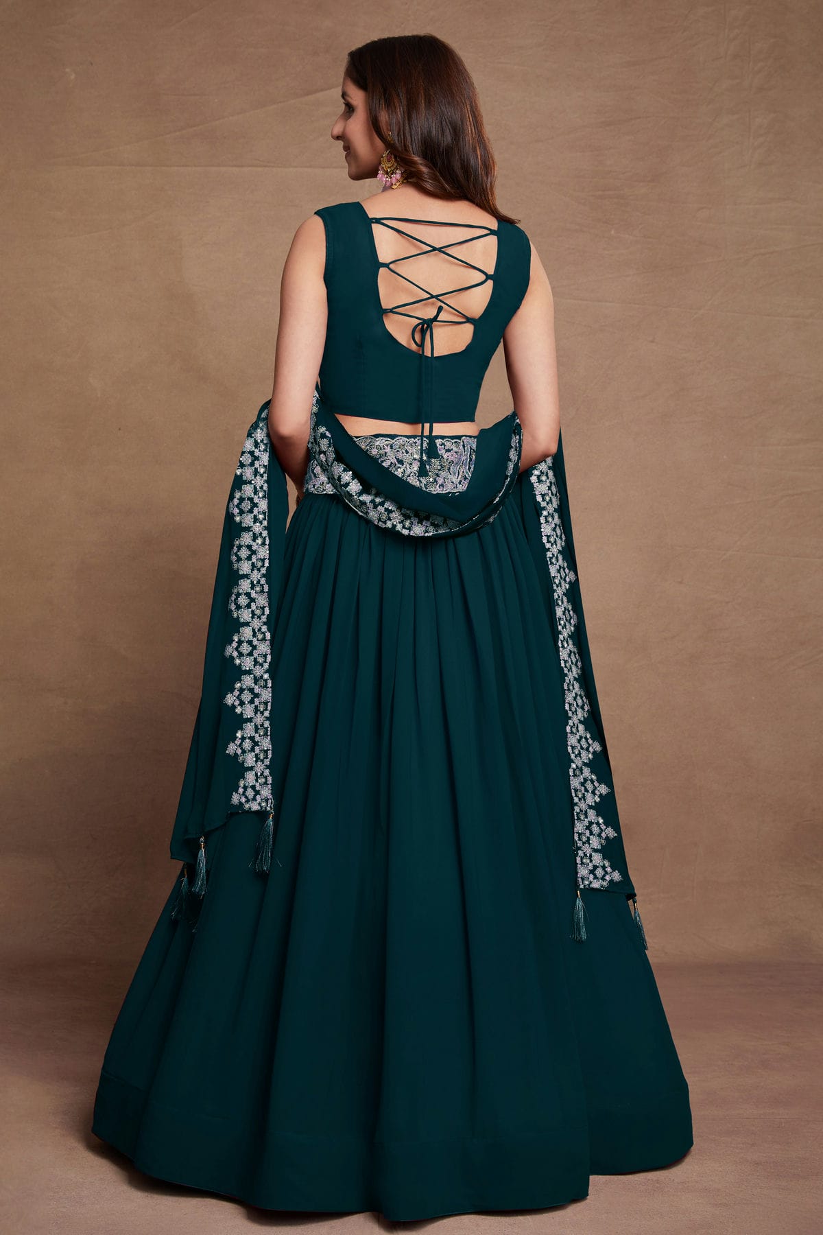 Georgette Designer Lehenga Choli In Teal Blue Colour