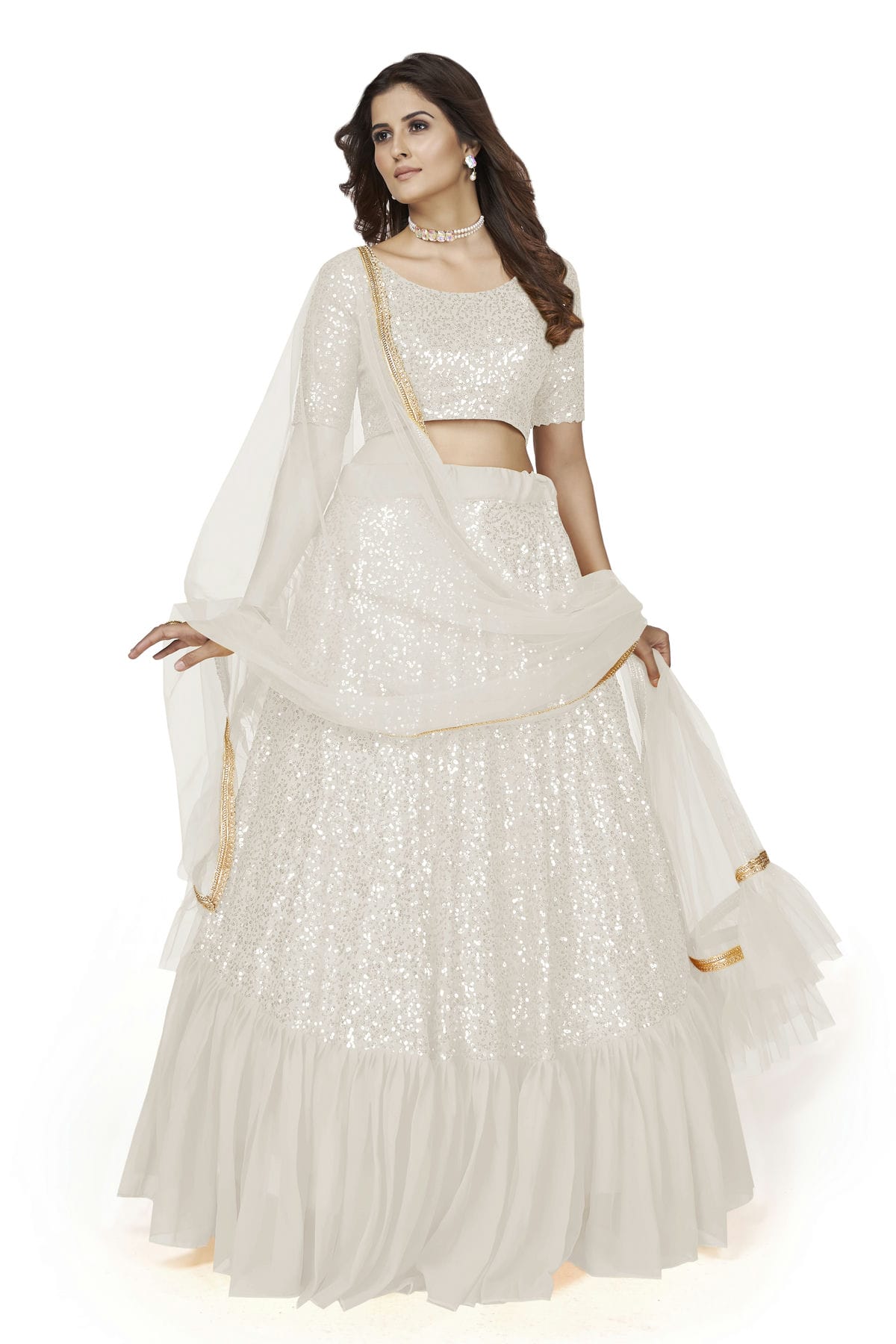 Georgette Designer Lehenga Choli In White Colour