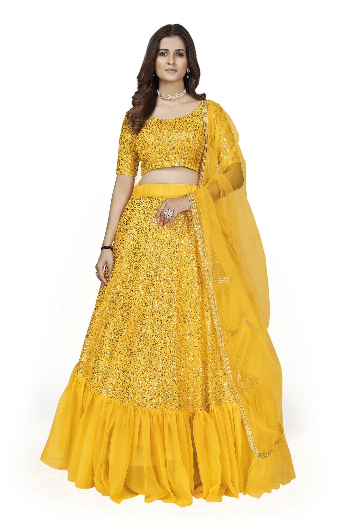 Georgette Designer Lehenga Choli In Yellow Colour