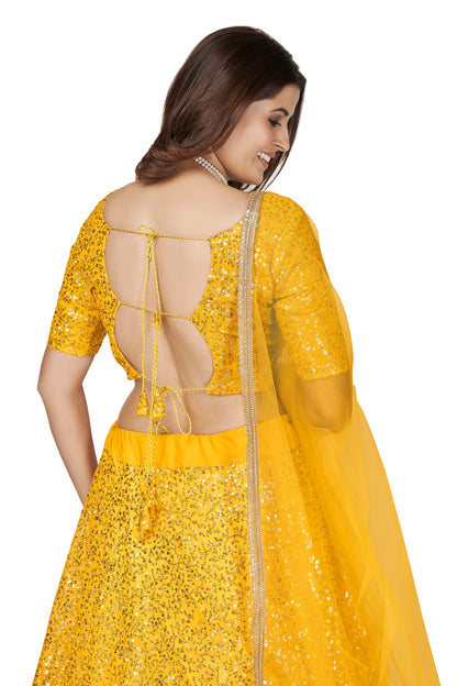 Georgette Designer Lehenga Choli In Yellow Colour