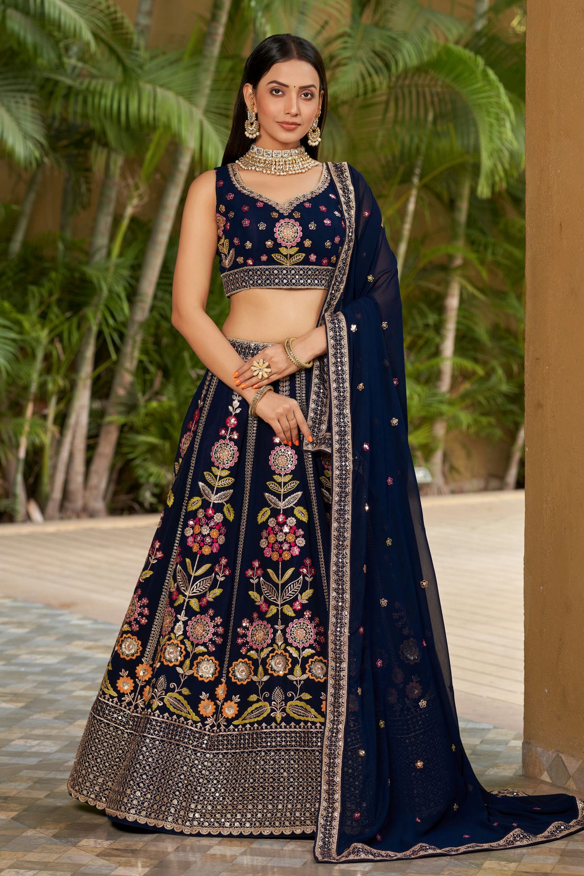 Georgette Embroidery A Line Lehenga Choli