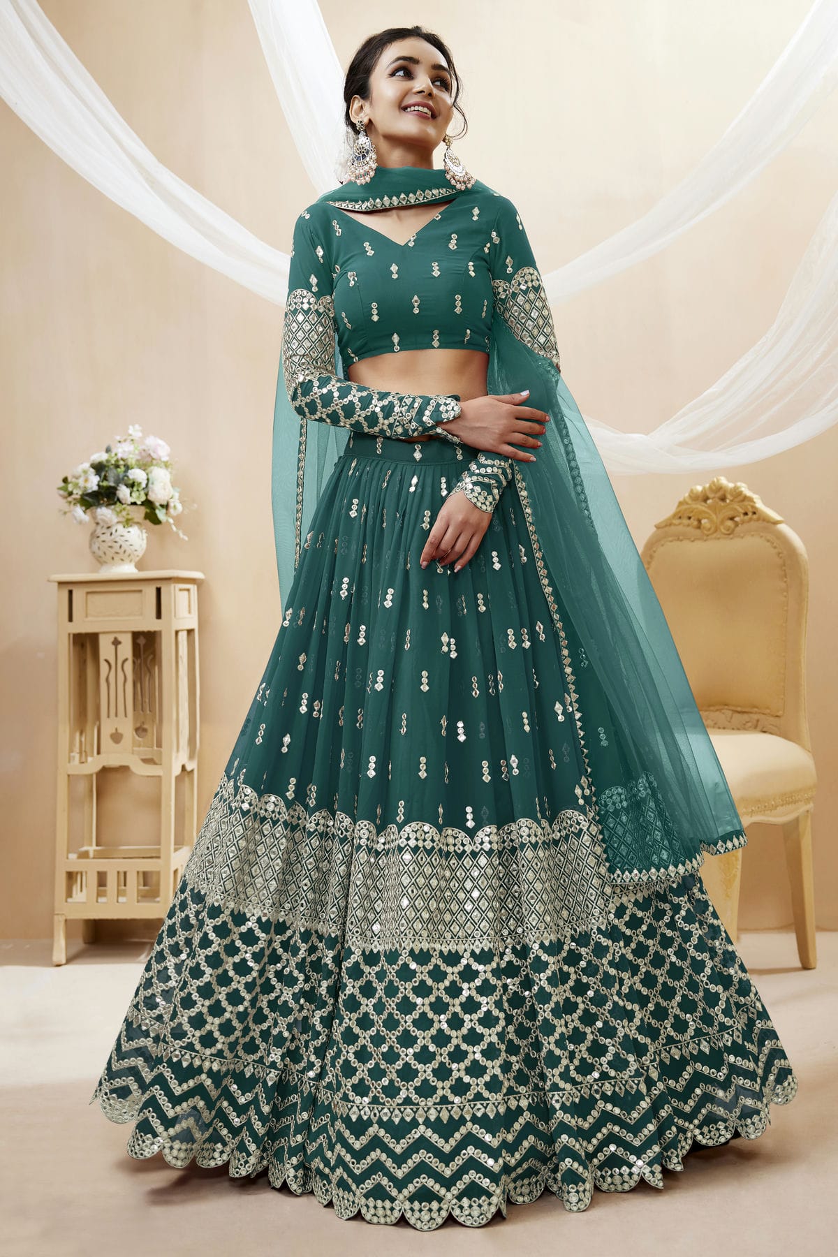 Georgette Embroidery A Line Lehenga Choli