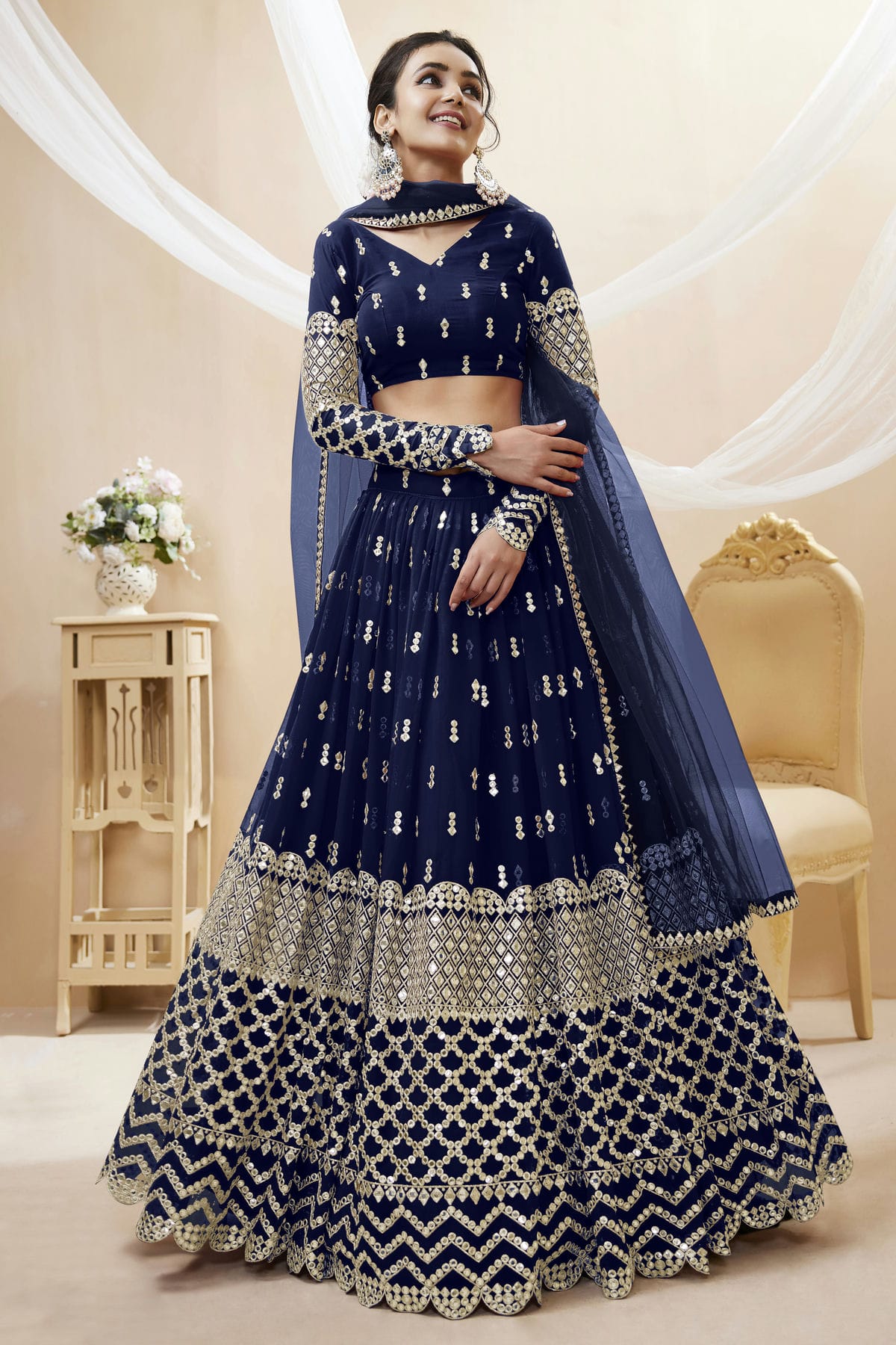 Georgette Embroidery A Line Lehenga Choli