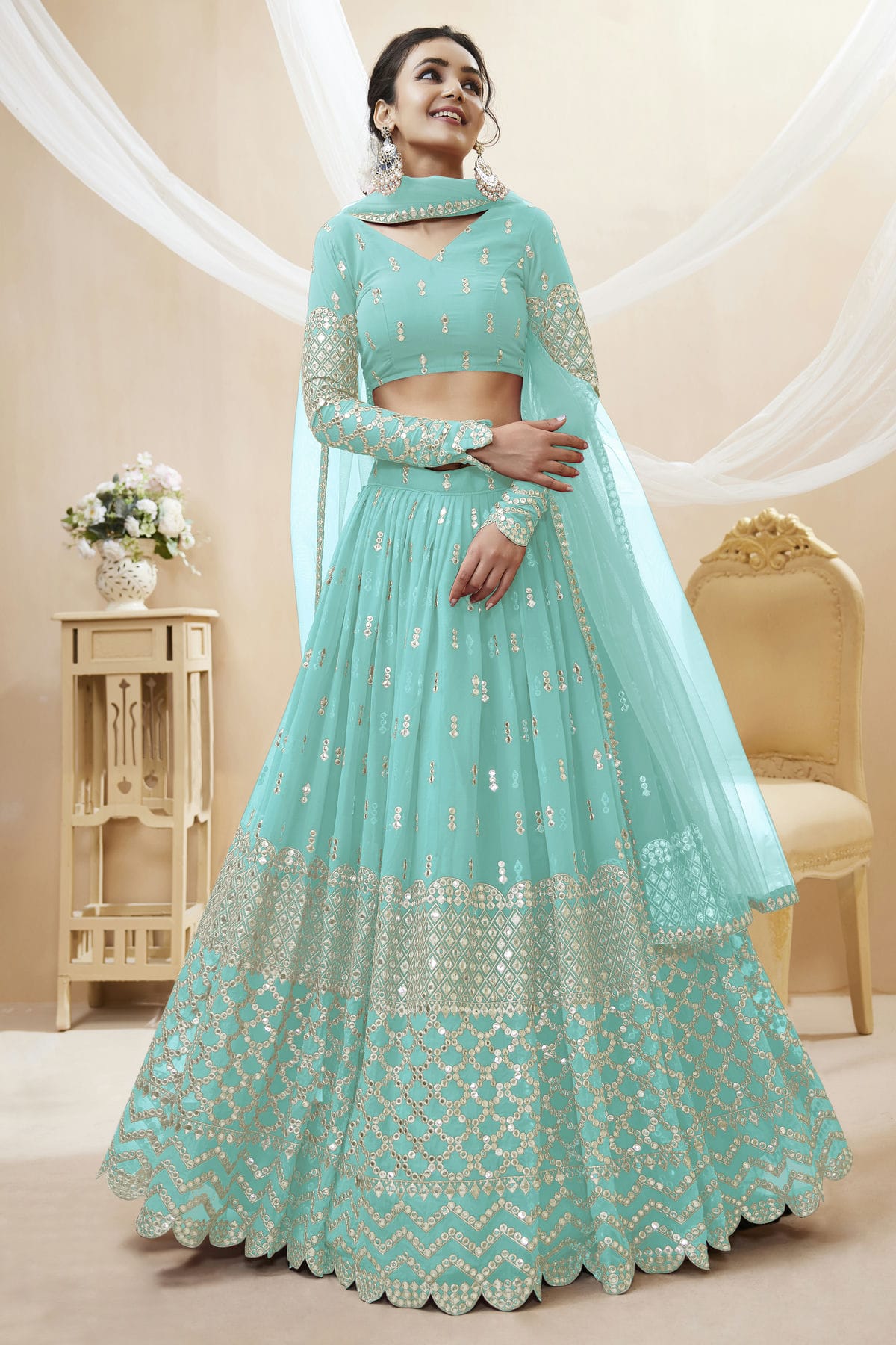 Georgette Embroidery A Line Lehenga Choli