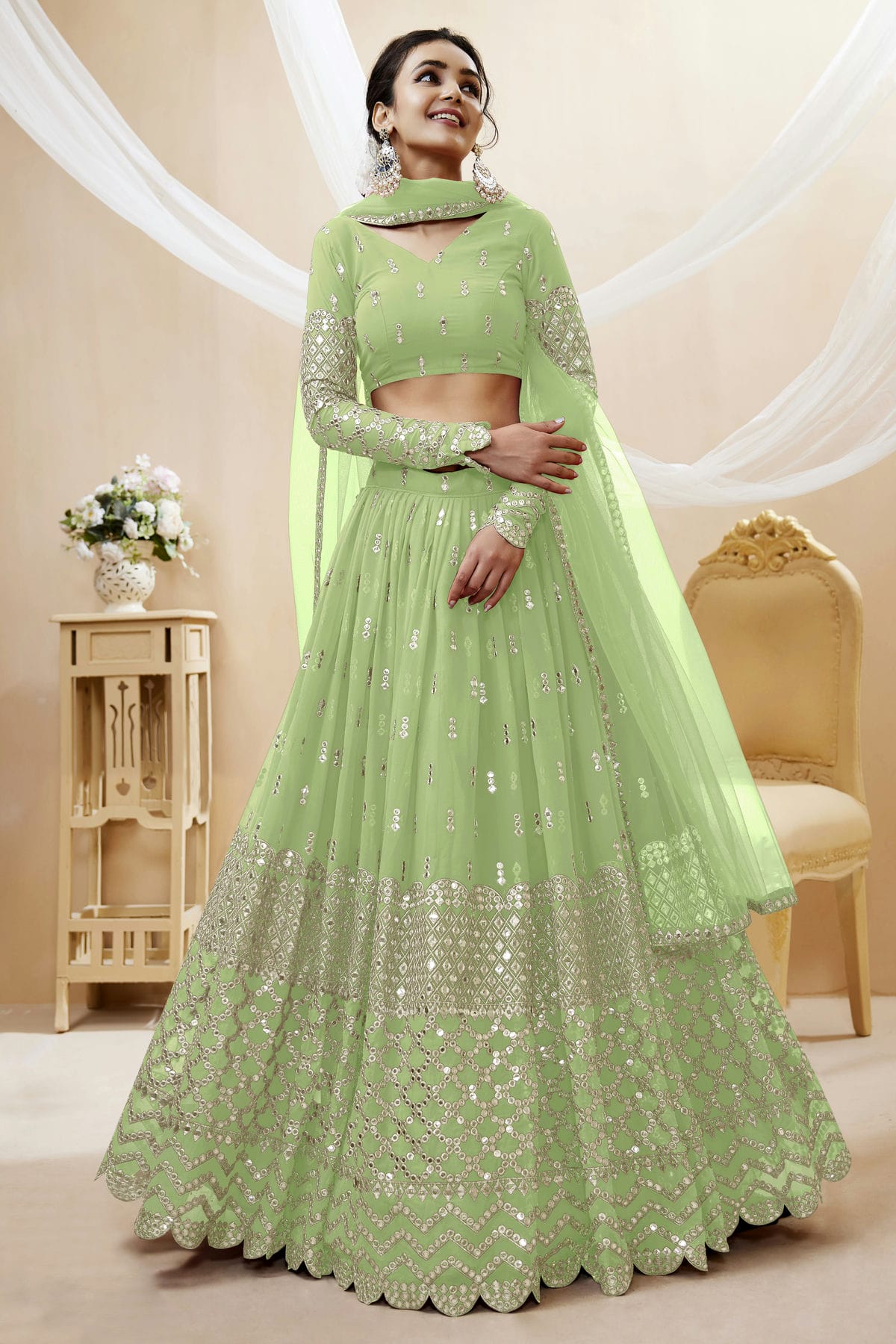 Georgette Embroidery A Line Lehenga Choli