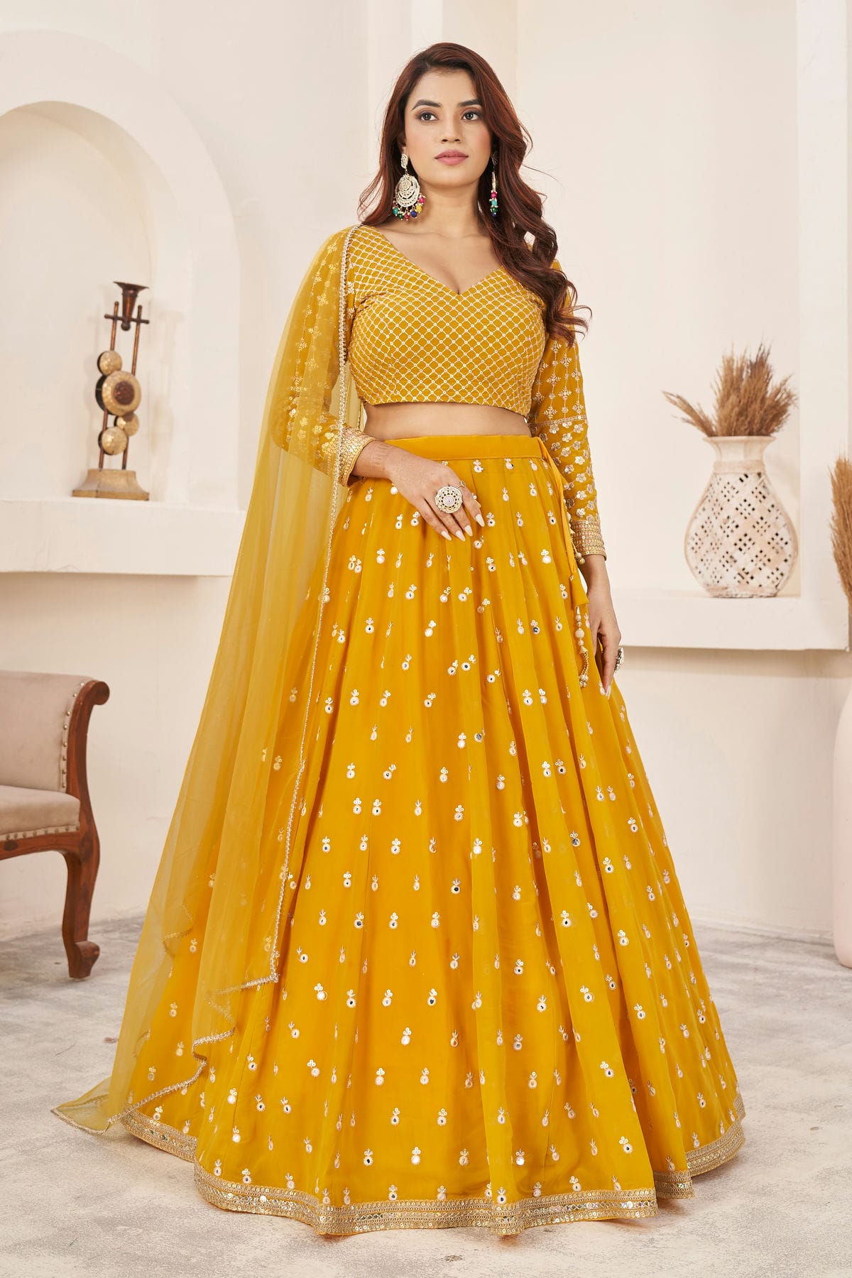 Georgette Embroidery A Line Lehenga Choli