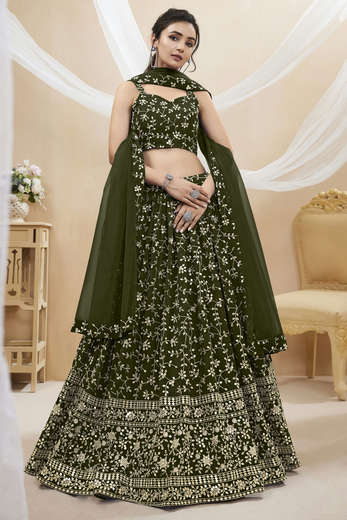 Georgette Embroidery A Line Lehenga Choli