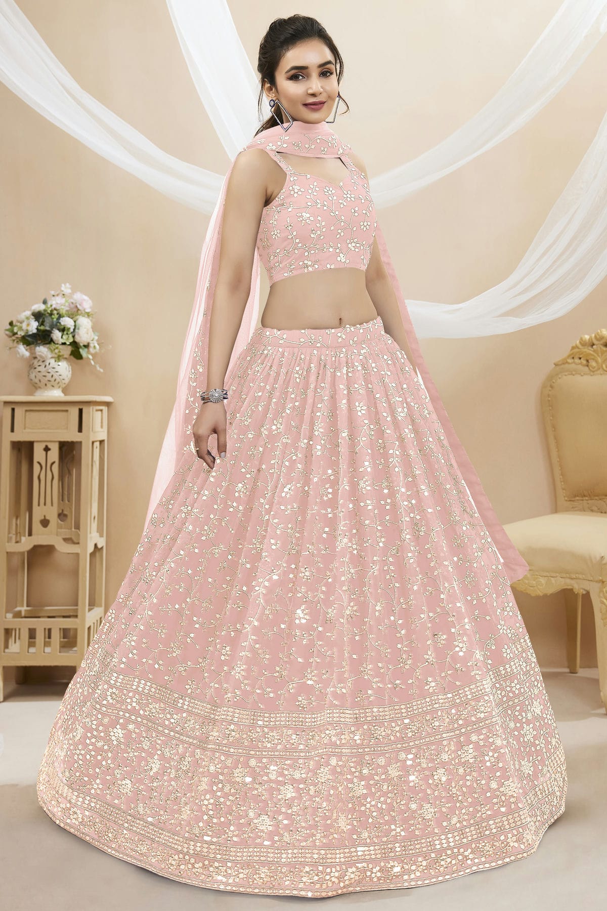 Georgette Embroidery A Line Lehenga Choli