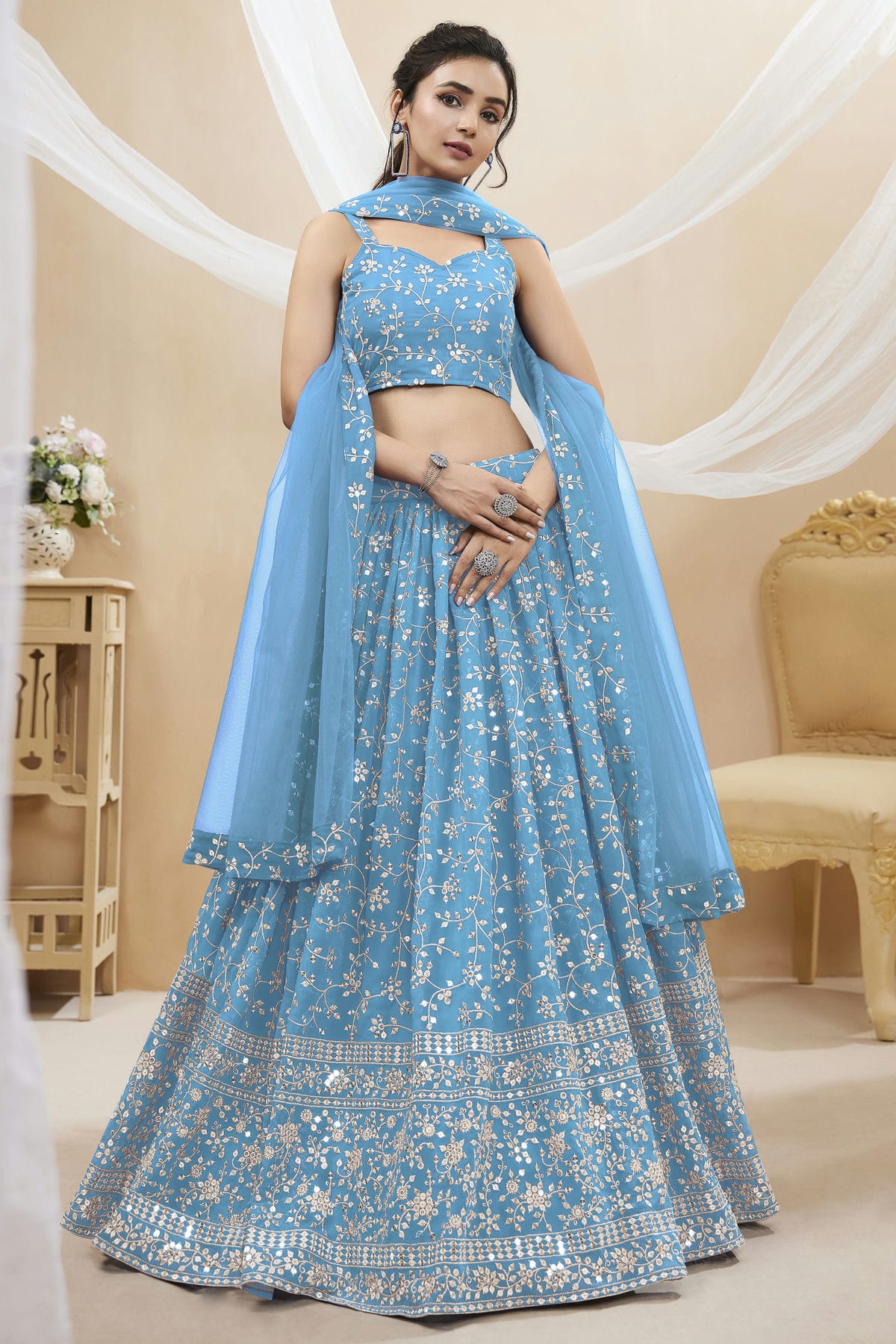 Georgette Embroidery A Line Lehenga Choli