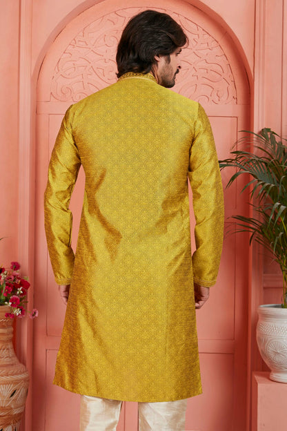 Gold Colour Jacquard Silk Brocade Kurta Pajama VSKP1230233