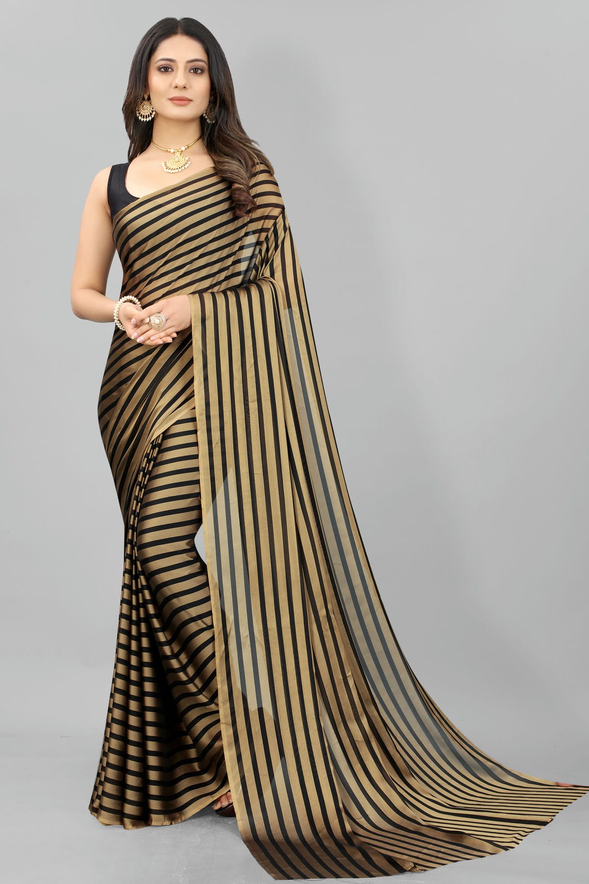 Gold Colour Poly Georgette Printed Saree