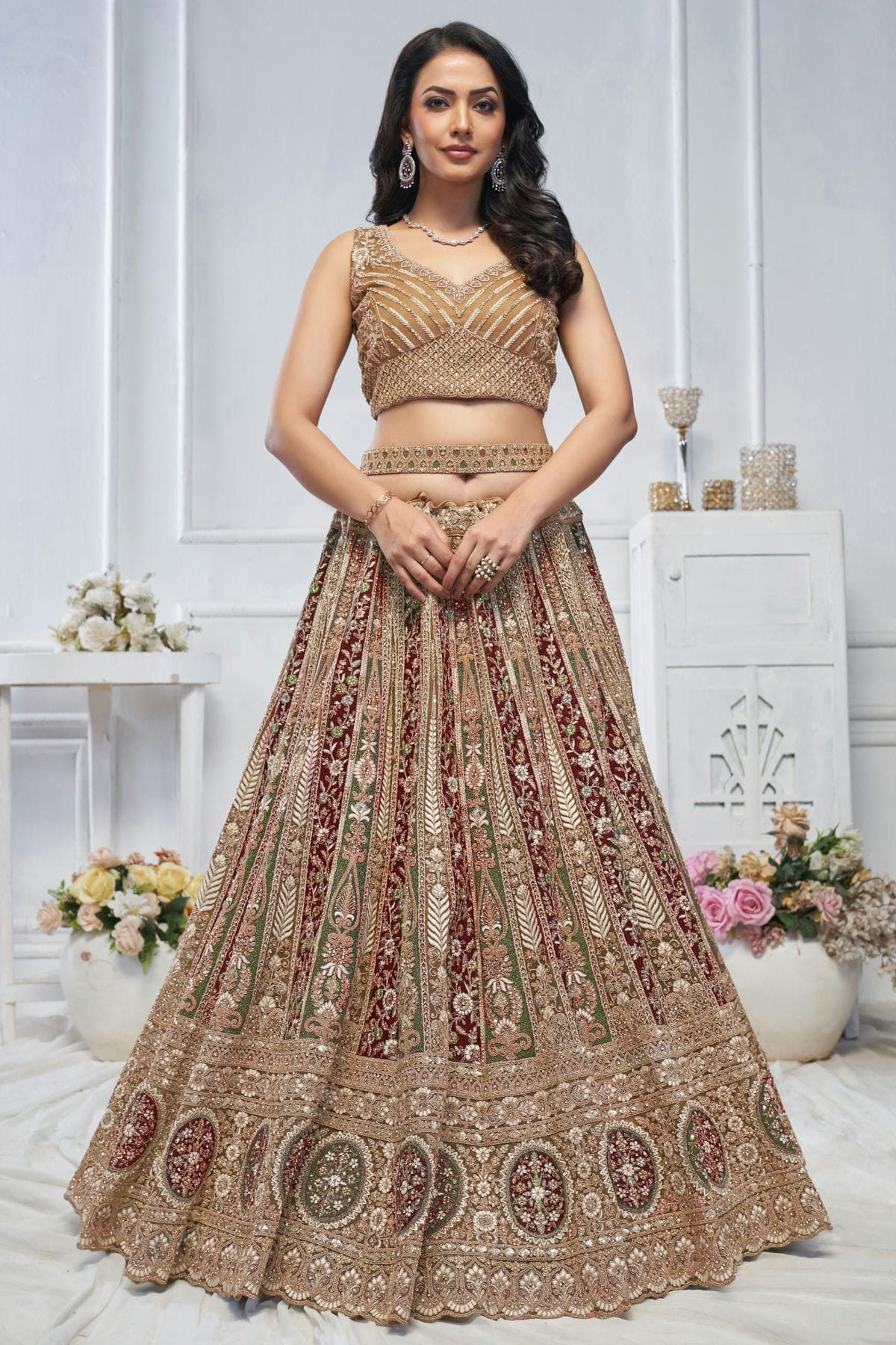 Gold Colour Soft Net Embroidery Lehenga Choli VSLC1111361