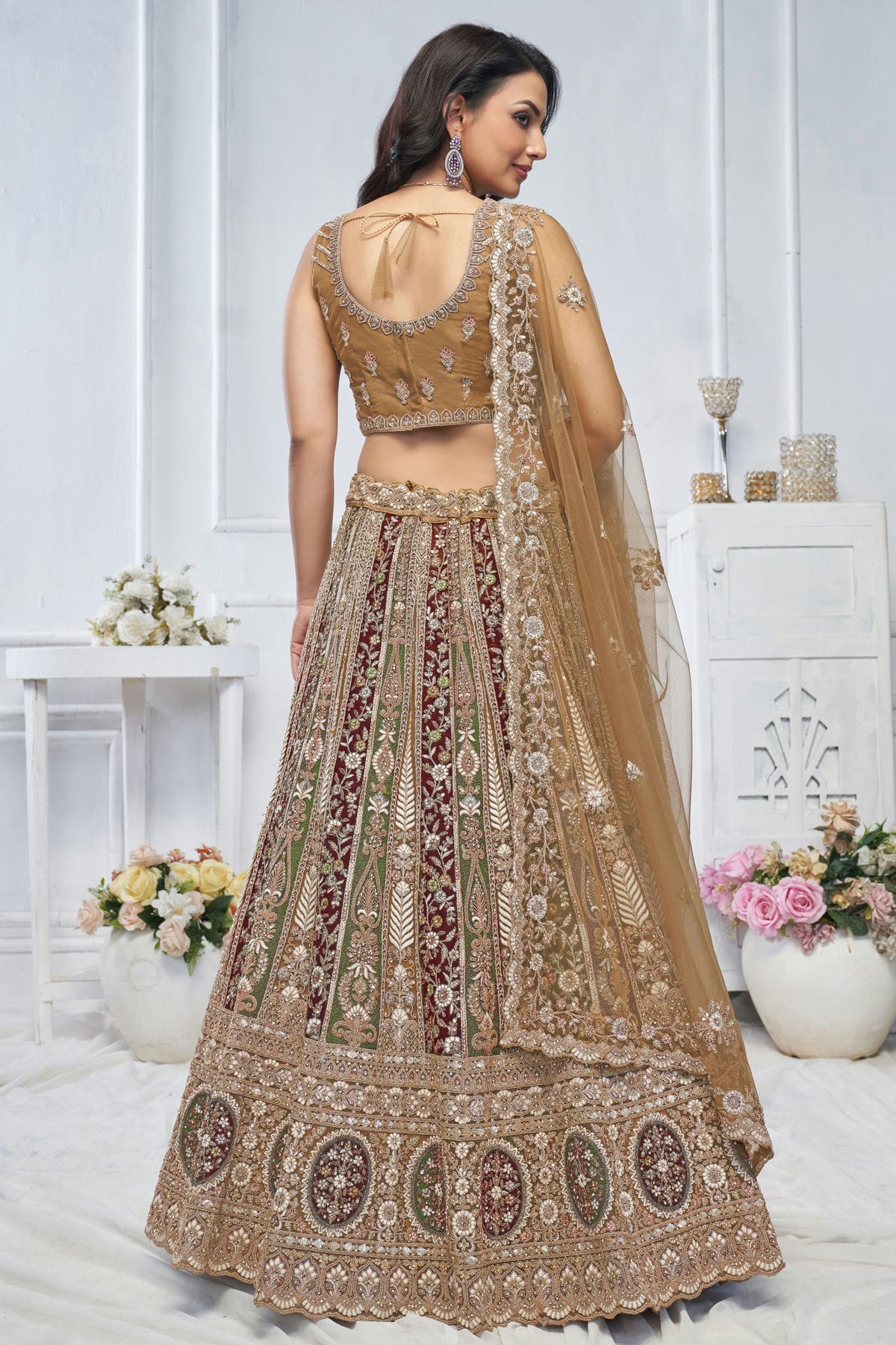 Gold Colour Soft Net Embroidery Lehenga Choli VSLC1111361