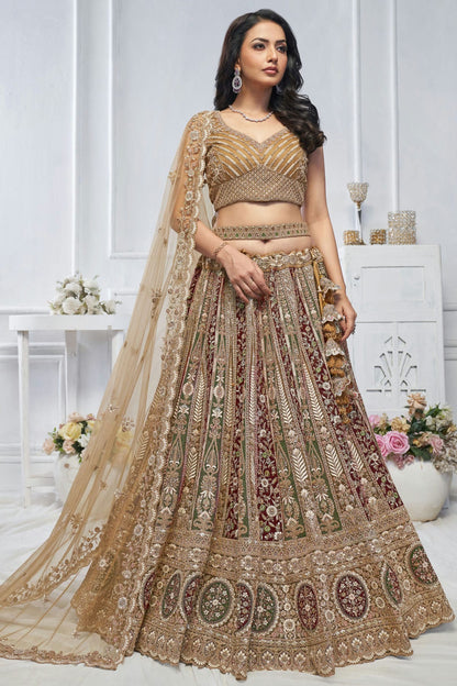 Gold Colour Soft Net Embroidery Lehenga Choli