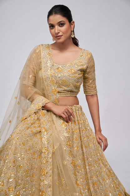 Gold Colour Soft Net Lehenga Choli