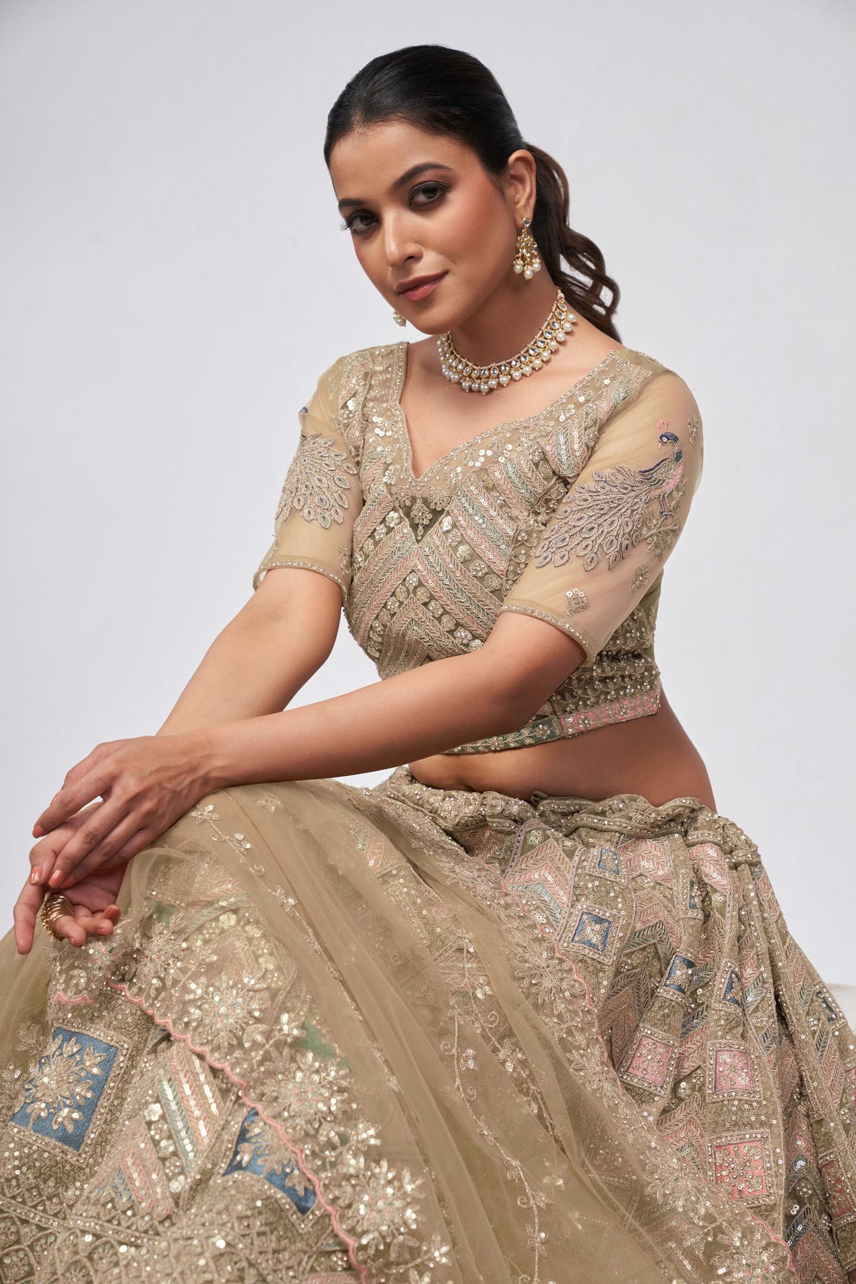 Gold Colour Soft Net Lehenga Choli