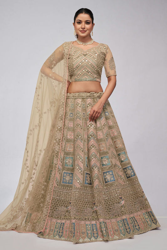 Gold Colour Soft Net Lehenga Choli