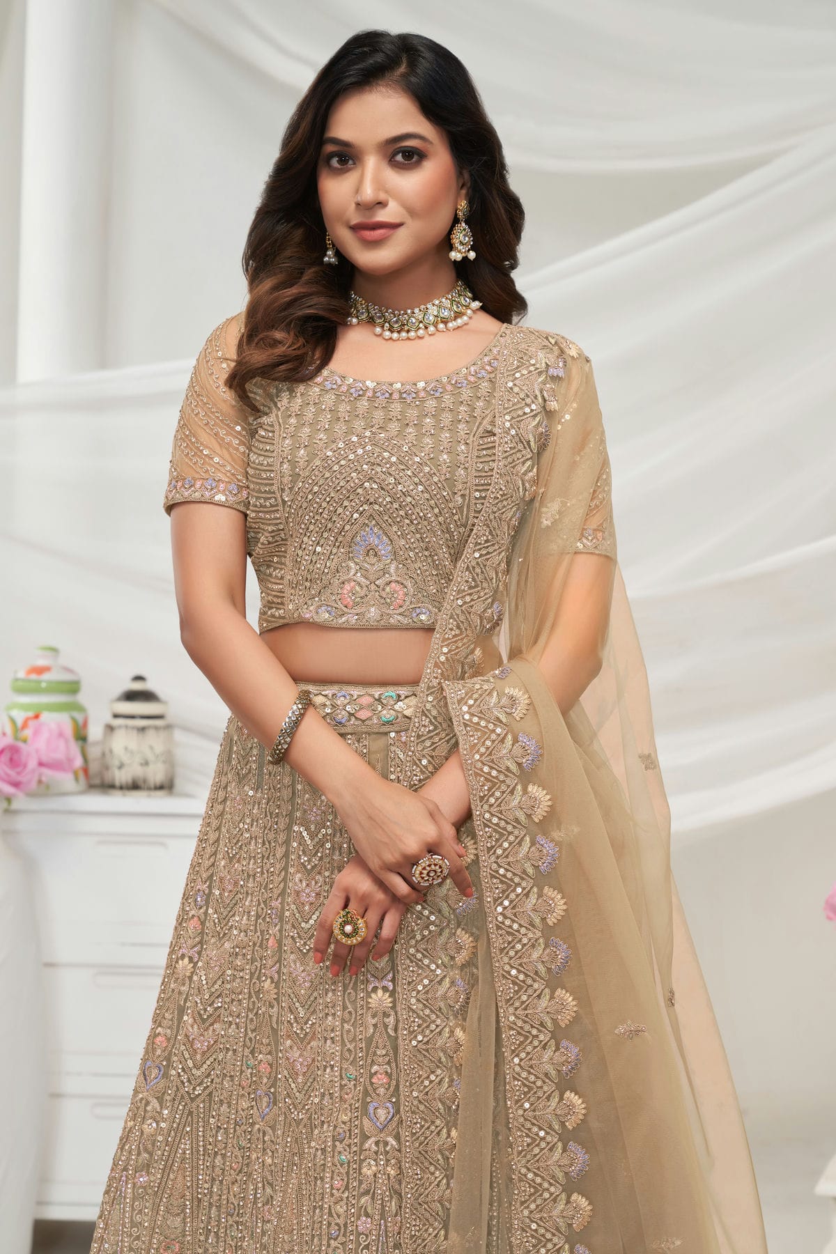 Gold Colour Soft Net Lehenga Choli