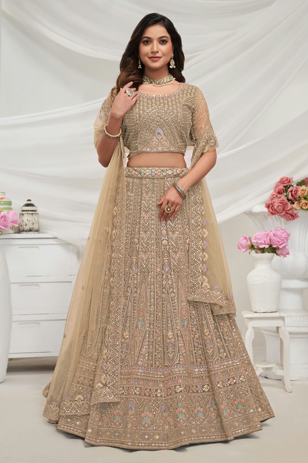 Gold Colour Soft Net Lehenga Choli