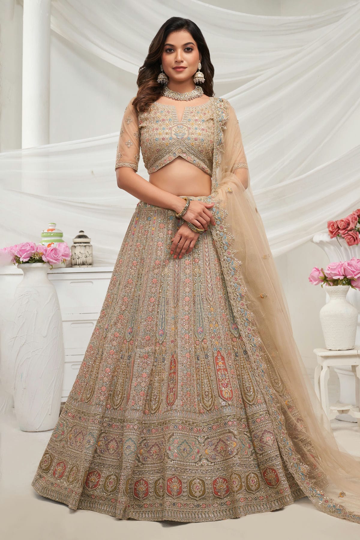 Gold Colour Soft Net Lehenga Choli