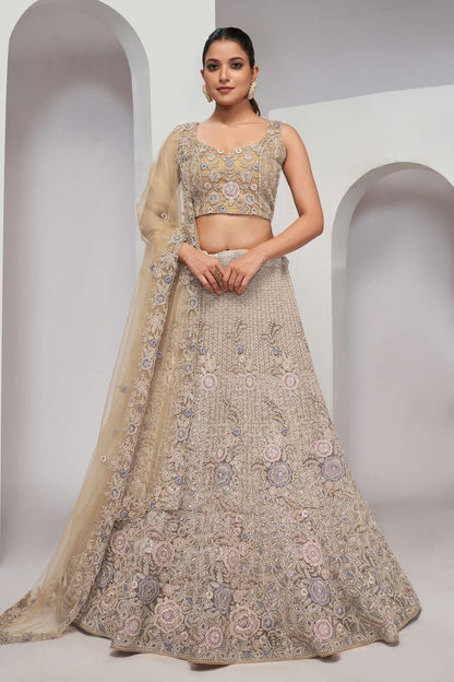 Gold Colour Soft Net Lehenga Choli