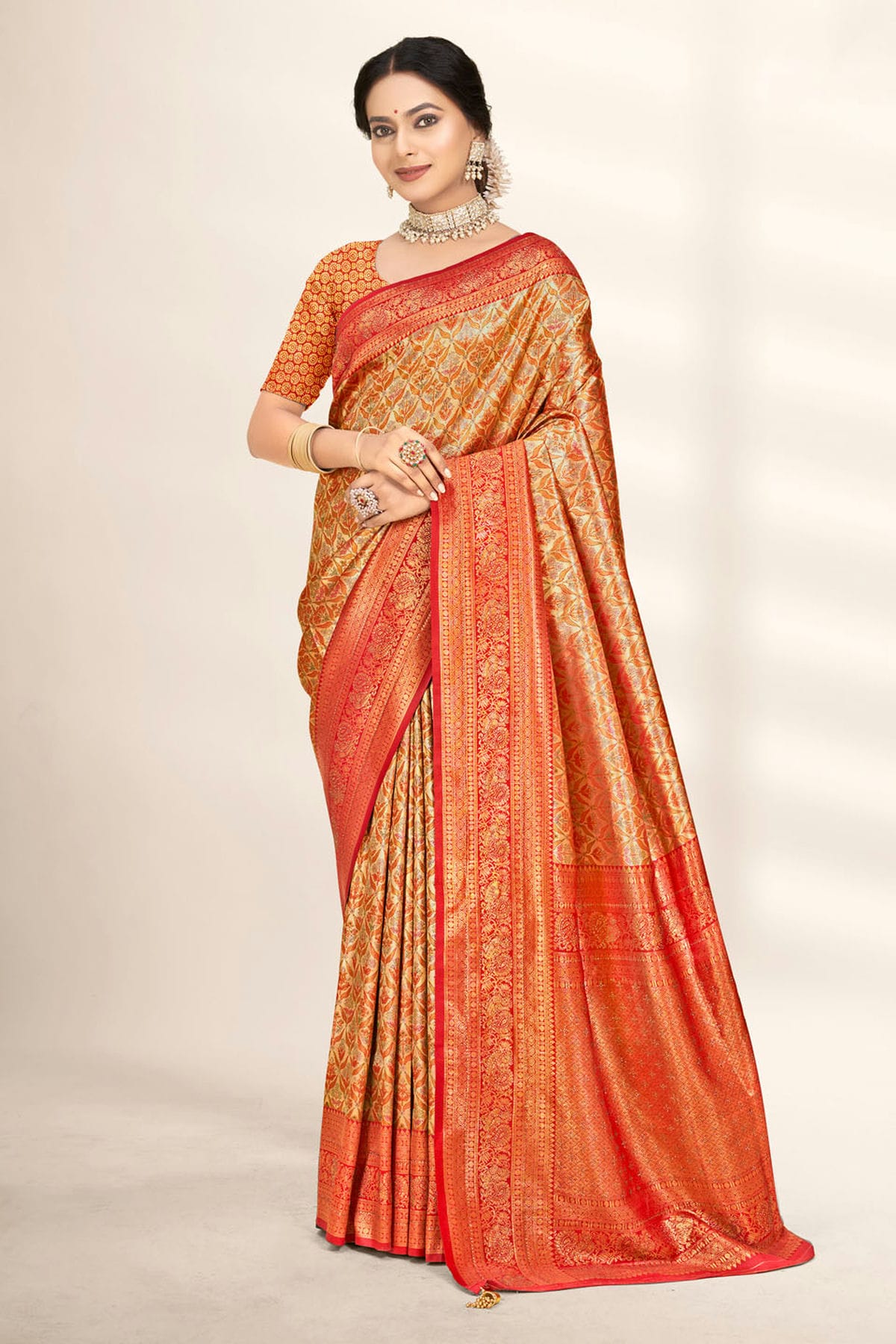 Gold Colour Woven Work Banarasi Silk Saree