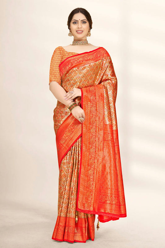 Gold Colour Woven Work Banarasi Silk Saree