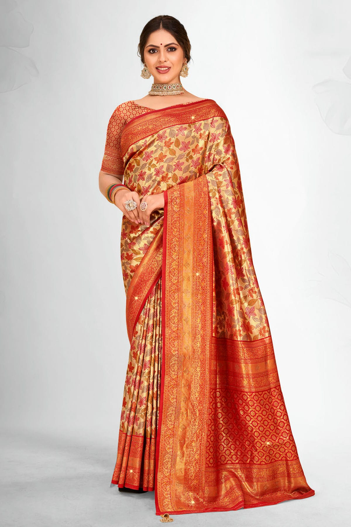 Gold Colour Woven Work Banarasi Silk Saree