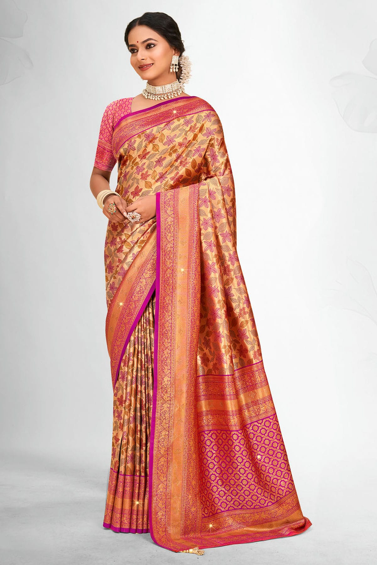 Gold Colour Woven Work Banarasi Silk Saree