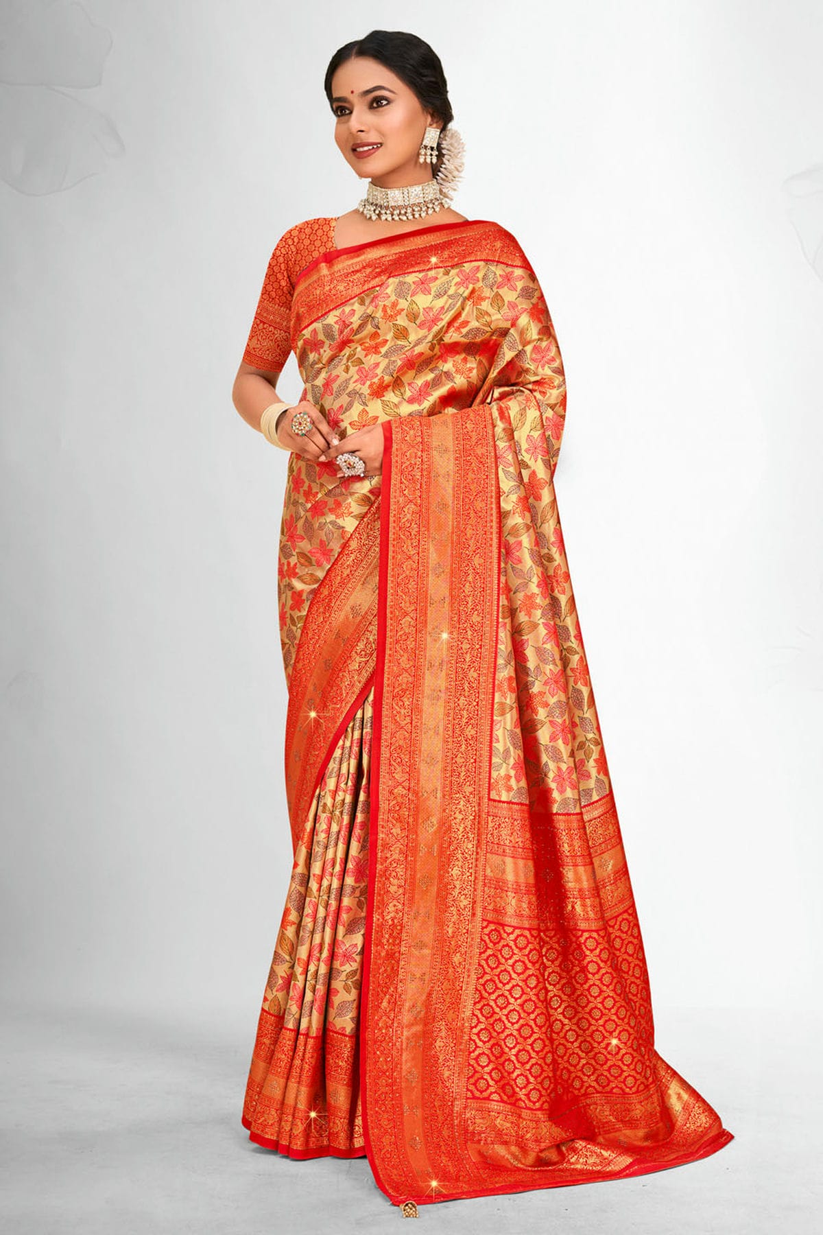 Gold Colour Woven Work Banarasi Silk Saree